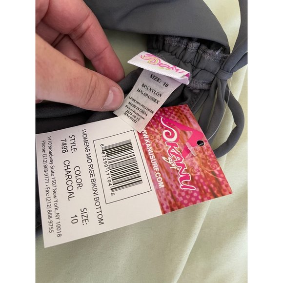 KANU Surf Solid Gray Gathered Adjustable Tie Sided Bikini Bottom - Size 10 - Picture 8 of 9